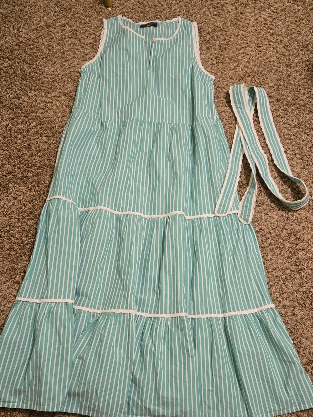 Wyse London Sleeveless Mint Green Striped Maxi Dress with Removable Tie Belt